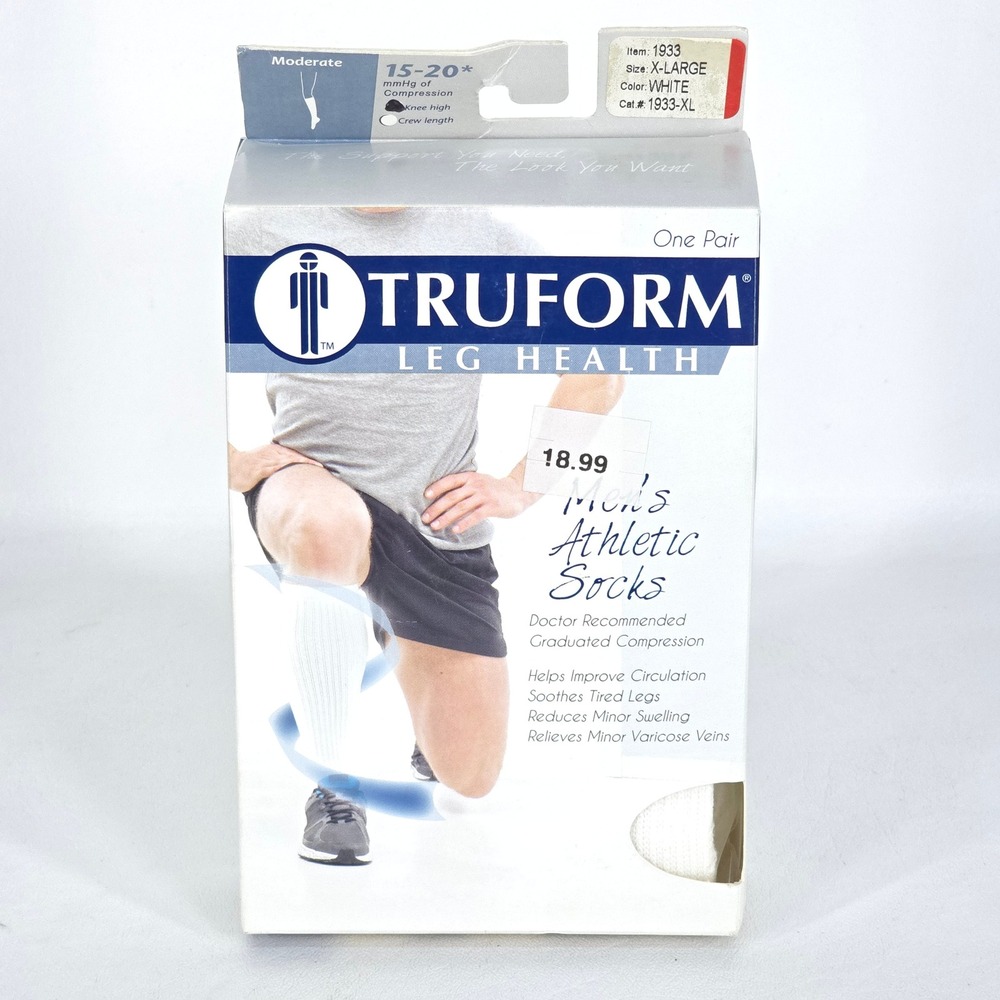 Truform Leg Health TruSoft Diabetic Socks Extra Large White 8-15mmHg Compression